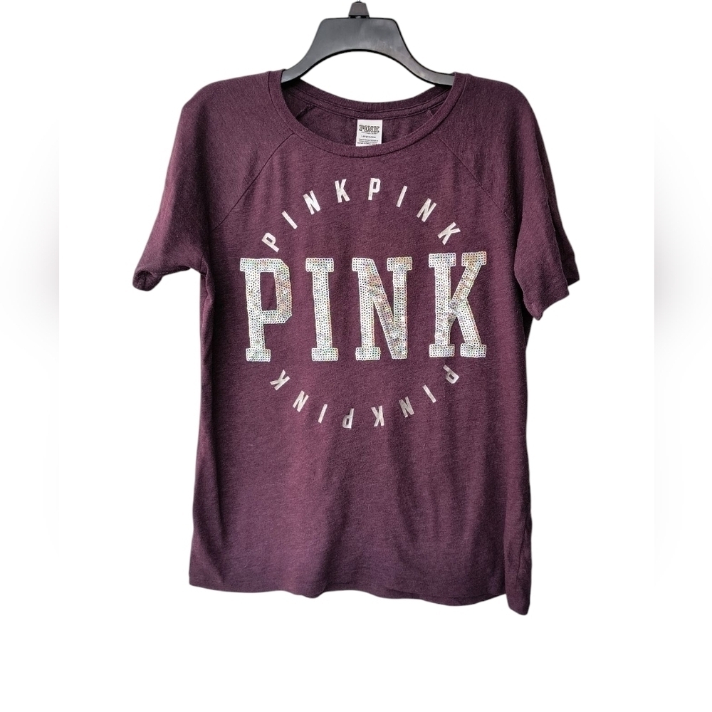 PINK Victoria's Secret Purple Sparkly Sequin Y2K Casual Tee Shirt L